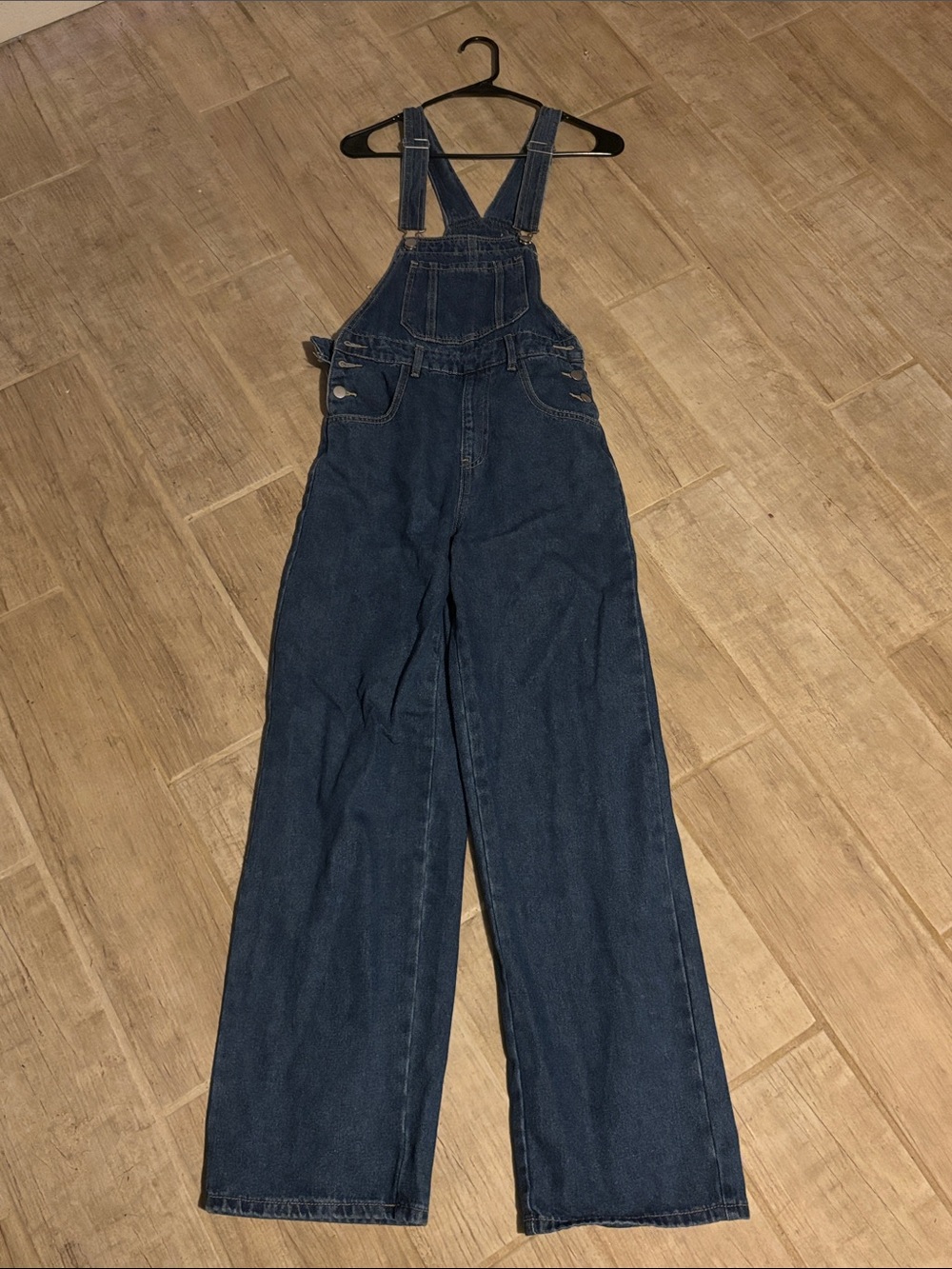 SHEIN Dark Blue Denim Wide-Leg Overalls